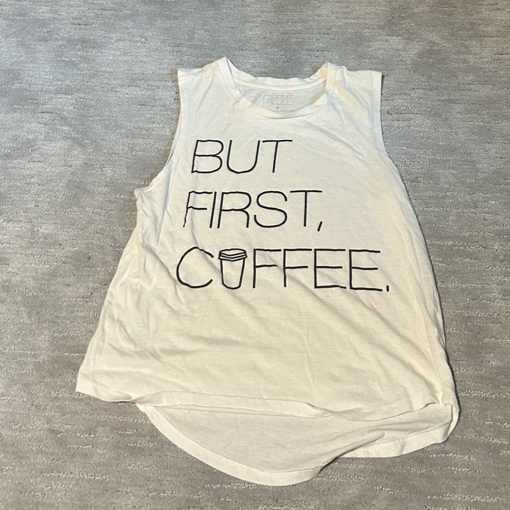 ‼️White ‘But First, Coffee’ Womens Sleeveless Tank Top // LAST CHANCE ‼️